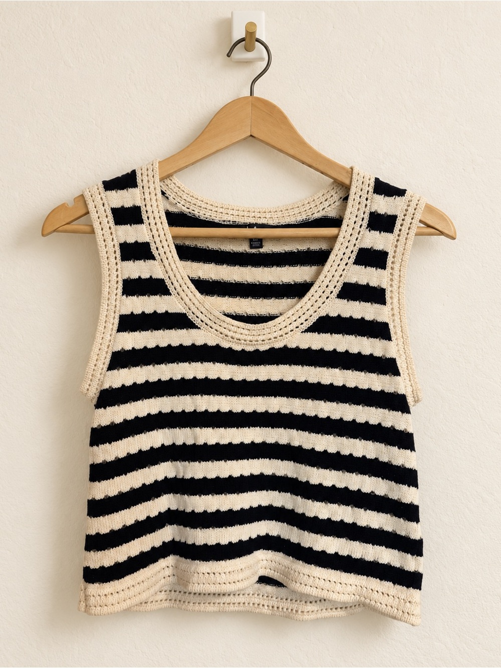 Lulu's Black & Cream Striped Crochet Tank